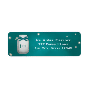 Teal Mason Jar with Fireflies Return Address Label