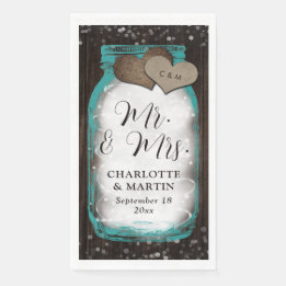 Teal Mason Jar Wood Rustic Wedding Napkin