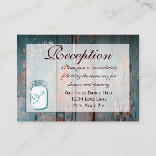 Teal Mason Jar Wood Wedding Reception Cards