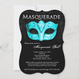 Teal Masquerade Ball Mask Costume Halloween Part Invitation