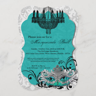 Teal Masquerade Ball Mask Costume Halloween Part Invitation