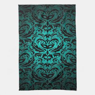 Teal Masquerade Damask Stylish Kitchen Towels