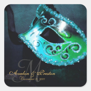 Teal Masquerade Elegant Monogram Sticker