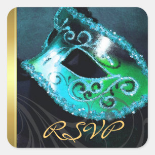 Teal Masquerade Swirl RSVP Sticker