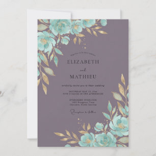 Teal Mauve Blossom Wedding Invitation
