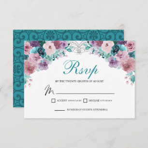 Teal & Mauve Floral RSVP Enclosure Card