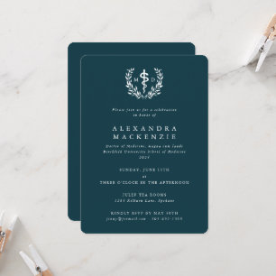Teal MD Asclepius + Laurel Wreath Graduation Invitation