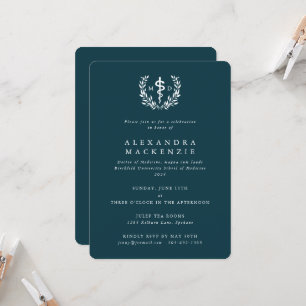 Teal MD Asclepius + Laurel Wreath Graduation Invitation