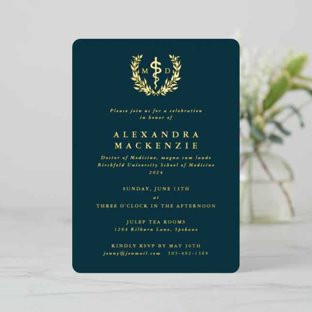Teal MD Asclepius+Laurel Wreath Graduation Party (Standing Front)