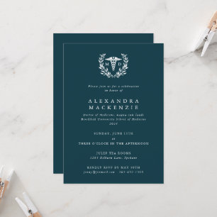 Teal MD Caduceus+Laurel Wreath Graduation Invitation
