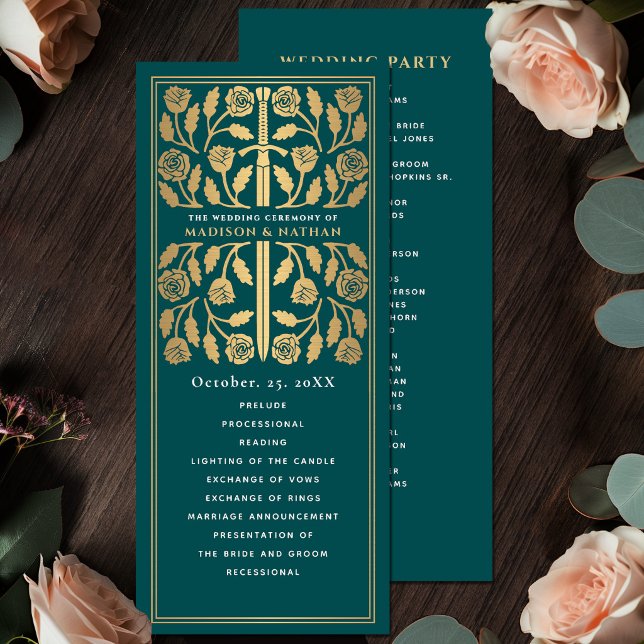 Teal Mediaeval Gold Sword Royal Wedding Program (Creator Uploaded)