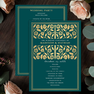 Teal Mediaeval Gold Sword Royal Wedding Program