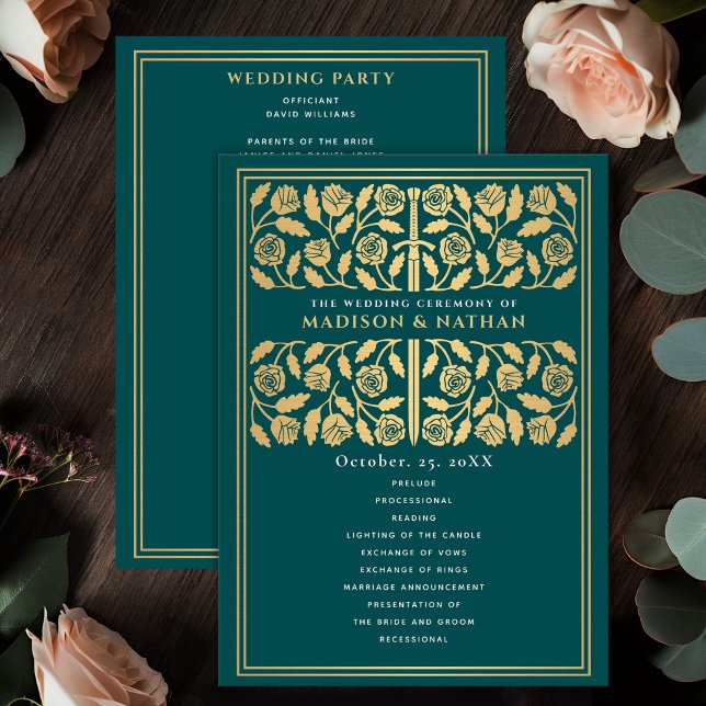 Teal Mediaeval Gold Sword Royal Wedding Program (Creator Uploaded)
