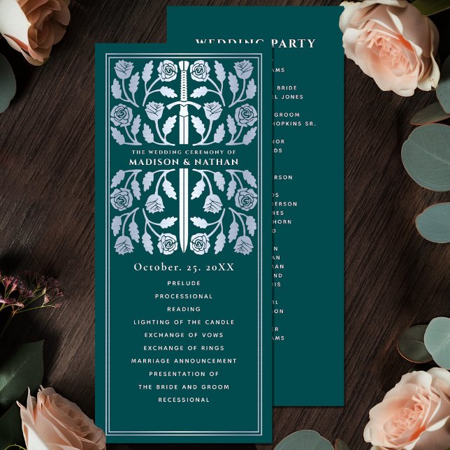 Teal Mediaeval Silver Sword Royal Wedding Program (Creator Uploaded)