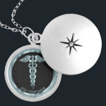 Teal Medical Symbol Caduceus - Personalised Locket Necklace<br><div class="desc">Personalised Nurse / Doctor Medical Symbol Caduceus Teal Necklace ready for you to personalise. ✔Note: Not all template areas need changed. 📌If you need further customisation, please click the "Click to Customise further" or "Customise or Edit Design"button and use our design tool to resize, rotate, change text colour, add text...</div>