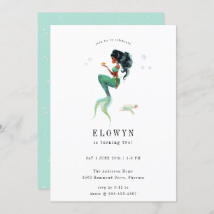 Teal Mermaid Birthday Party Invitation