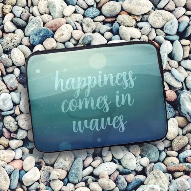 Teal Mermaid Happiness Comes in Waves Custom Laptop Sleeve (Happiness does come in waves. A fun teal mermaid themed laptop sleeve just for you)