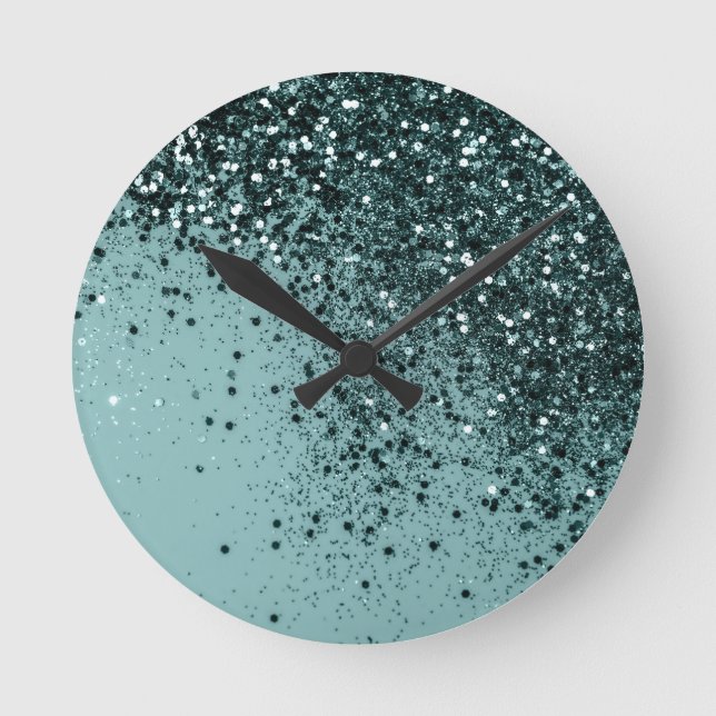 Teal Mermaid Ocean Glitter #4 (Faux Glitter) #art  Round Clock (Front)