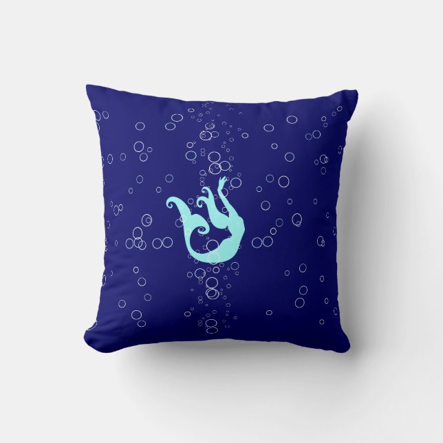 teal mermaid on blue pillow (Front)
