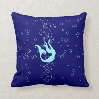 teal mermaid on blue pillow