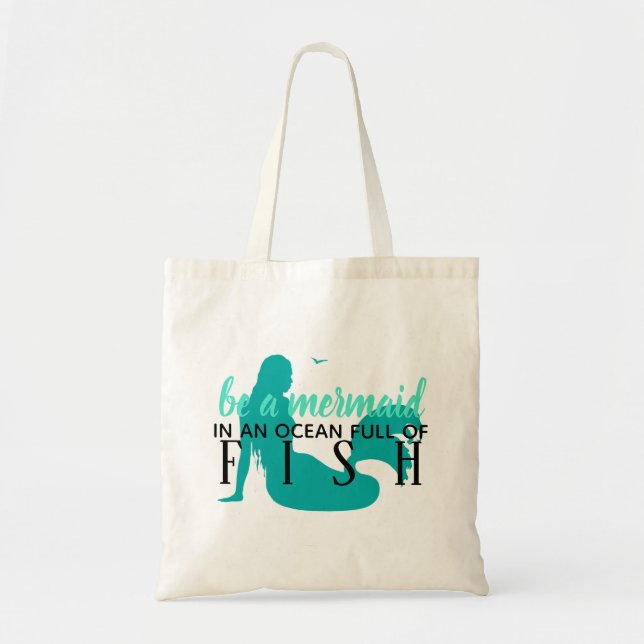Teal Mermaid Quote Beach Vacation Tote Bag (Front)