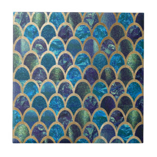 Teal mermaid scales ceramic tile