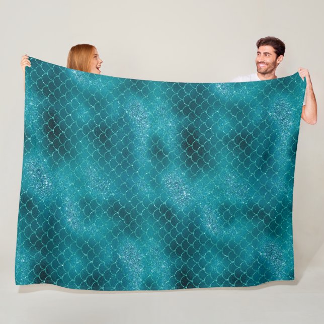 Teal Mermaid Sparkle Fleece Blanket (In Situ)