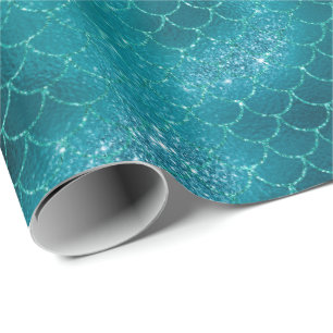Teal Mermaid Sparkle Glitter Wrapping Paper