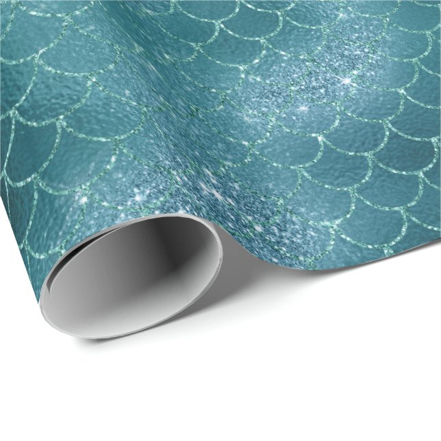 Teal Mermaid Sparkle Glitter Wrapping Paper (Roll Corner)
