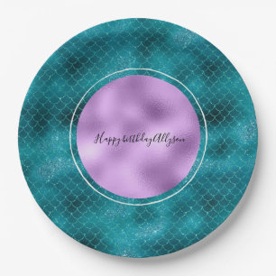 Teal Mermaid Sparkle Paper Plate