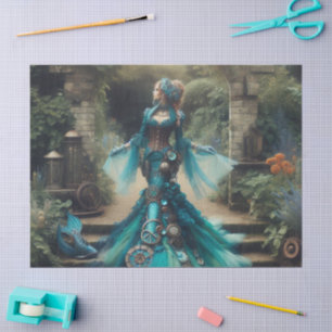 Teal Mermaid Steampunk Vintage Victorian Lady Tissue Paper