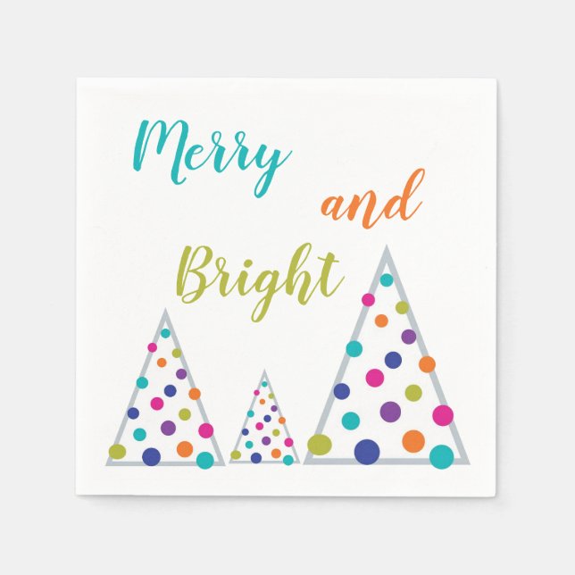 Teal Merry and Bright Christmas Tree Napkin (Front)
