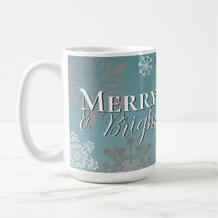 Teal Merry and Bright Snowflakes Christmas Coffee Mug