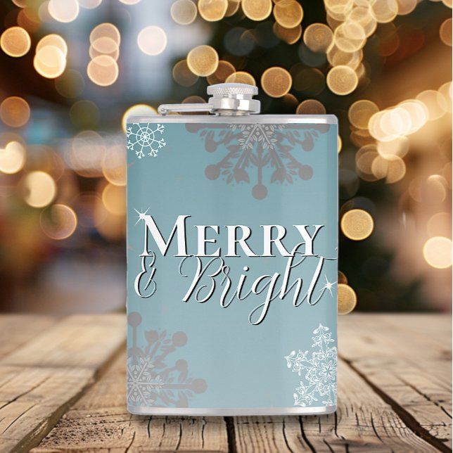 Teal Merry and Bright Snowflakes Christmas Hip Flask (Teal Merry and Bright Snowflakes Christmas Flask)
