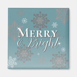 Teal Merry and Bright Snowflakes Christmas Magnet