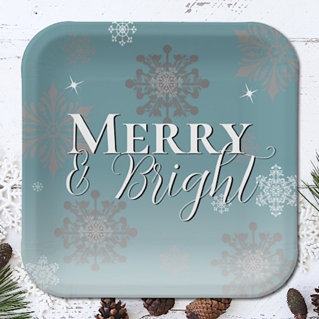Teal Merry and Bright Snowflakes Christmas Paper Plate (Teal Merry and Bright Snowflakes Christmas Paper Plates)
