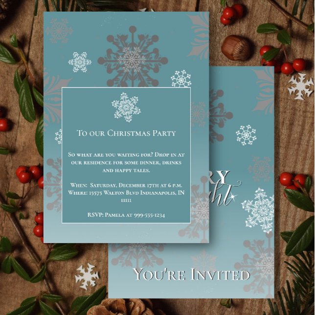 Teal Merry and Bright Snowflakes Christmas Party Invitation (Teal Merry and Bright Snowflakes Christmas Party Invitation)