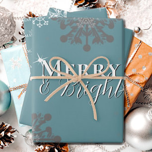 Teal Merry and Bright Snowflakes Christmas Wrapping Paper Sheet