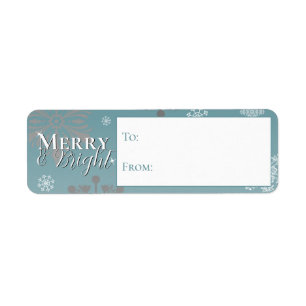 Teal Merry and Bright Snowflakes To and From Return Address Label