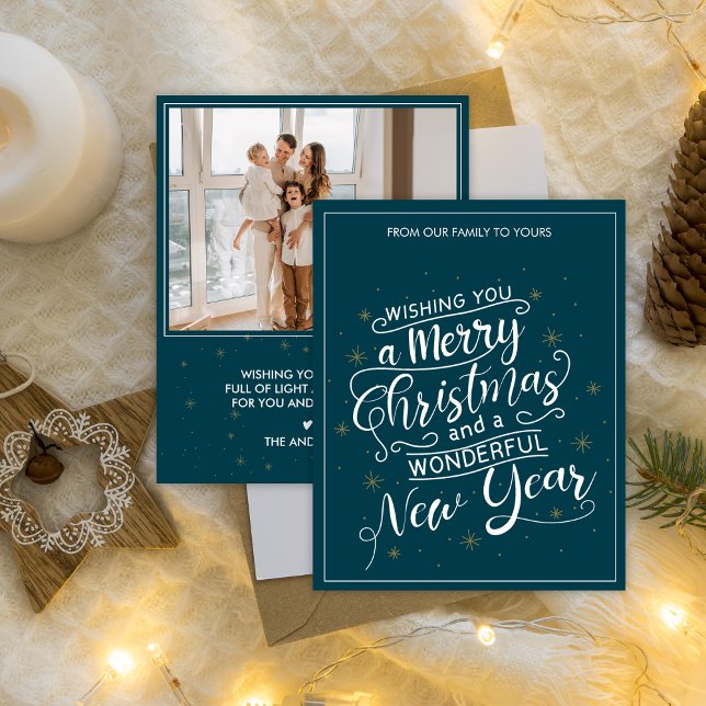 Teal Merry Christmas New Year Photo Holiday Card (Teal Merry Christmas New Year Photo Holiday Card)