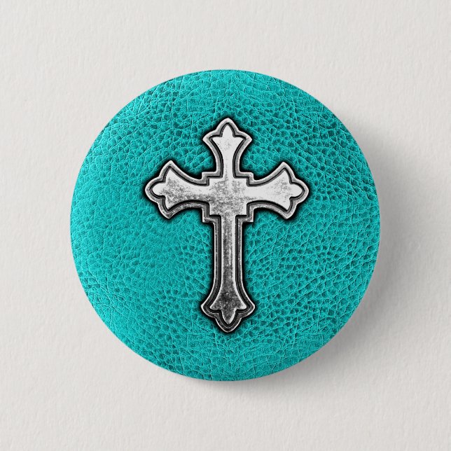 Teal Metal Cross 6 Cm Round Badge (Front)