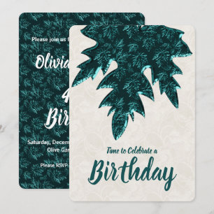 Teal Metal Look Fall Season Leaf Birthday Party Invitation