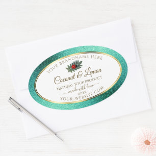 Teal Metallic Glitter White Product Labels Ladybug
