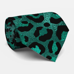 Teal Metallic Leopard Print Tie