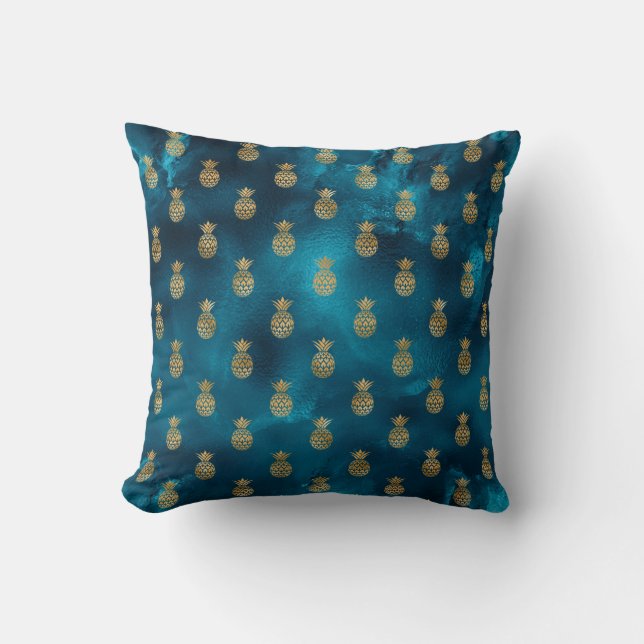Teal Metallic Pineapple Elegant Chic Cushion (Front)