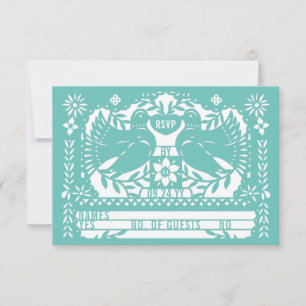 Teal Mexican Fantail Doves Papel Picado RSVP Card