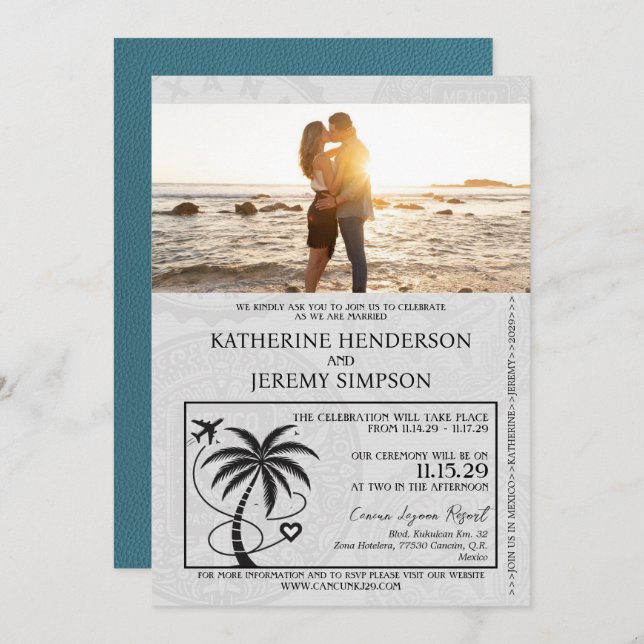 Teal Mexico Passport Wedding Invitation (Front/Back)