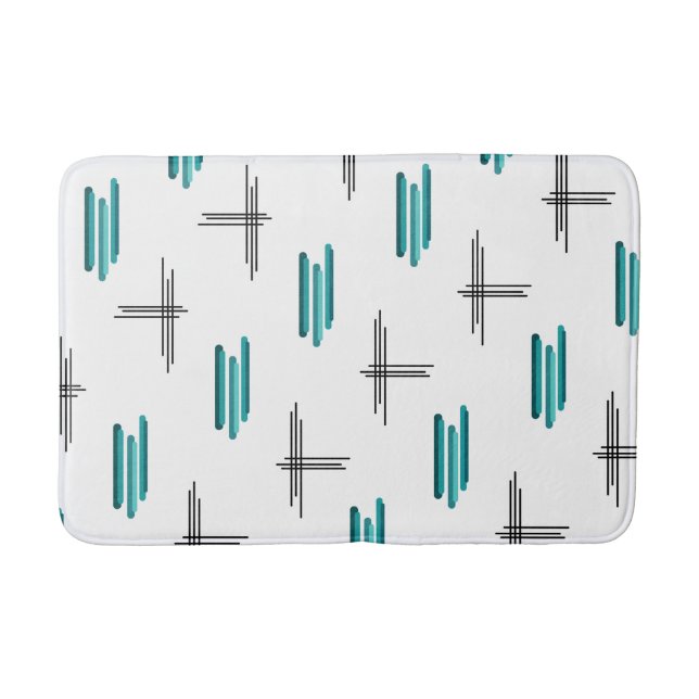 Teal Mid Century Modern Stripes & Lines Bath Mat (Front)
