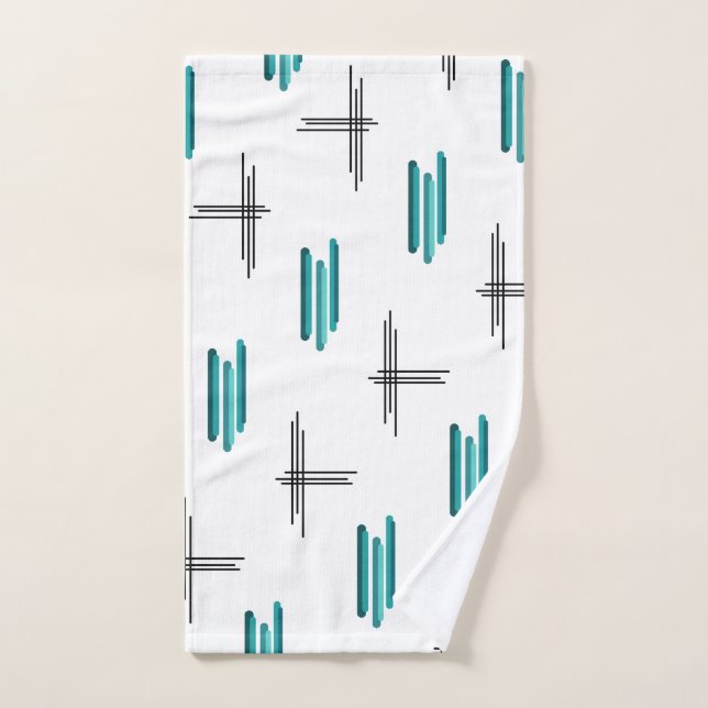 Teal Mid Century Modern Stripes & Lines Hand Towel (Hand Towel)