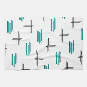 Teal Mid Century Modern Stripes & Lines Tea Towel